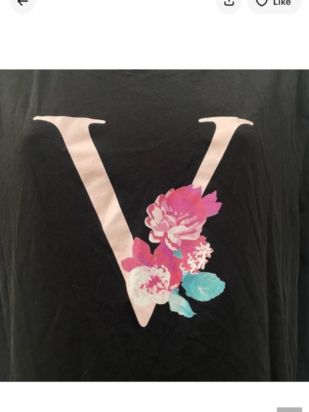 Victoria's Secret Black Graphic V Roses T-Shirt